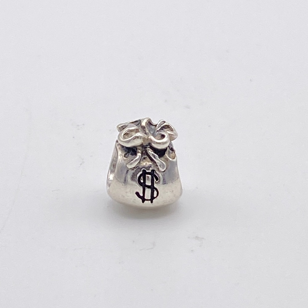 Retired PANDORA 925 ALE Sterling Silver $ Dollar Money Bag Charm Bead 790332